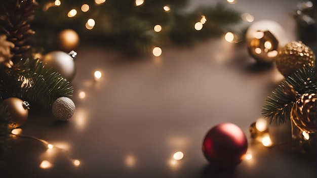 Weihnachtshintergrund Festliche Dekoration auf Bokeh-Hintergrund Kopierraum