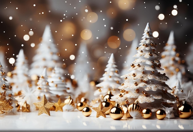 Weihnachtshintergrund mit einem Baum und einer Kugel auf dem Hintergrund des Weihnachtsbokehs