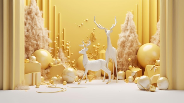 Weihnachtshintergrund mit Hirschen und Bällen Illustration AI Generative
