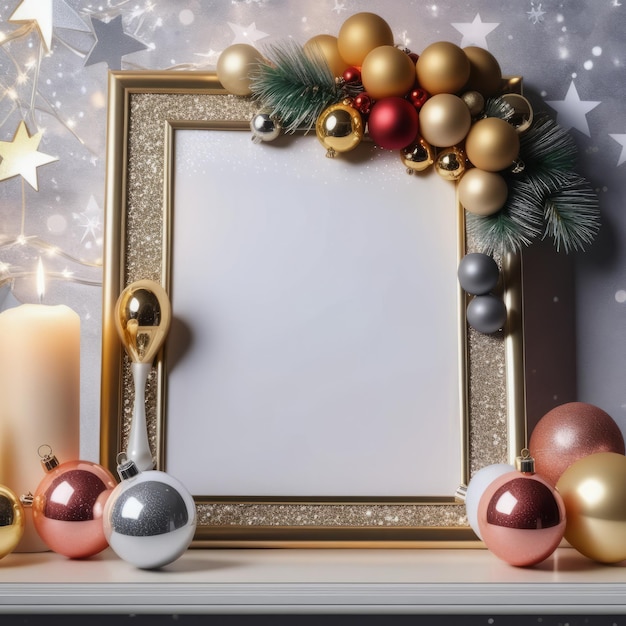 Weihnachtshintergrund mit Rahmenballen und DekorationenWeihnachtshintergrund mit Rahmenballen und