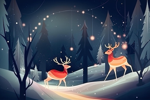 Foto weihnachtshirschkonzept im dunkelblauen wandgemälde-stil schönes winterkonzept