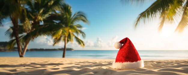 Weihnachtshut am Strand eine wunderbare Variante der saisonalen Feierlichkeiten