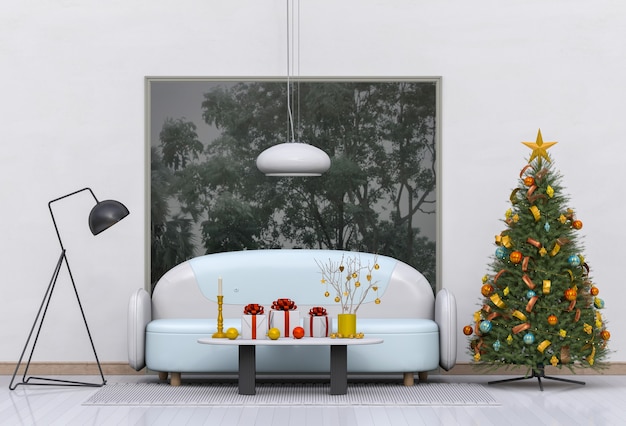 Weihnachtsinnenwohnzimmer. 3D-Rendering