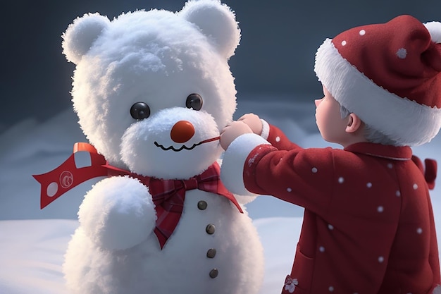 Weihnachtsjunge mit Teddybär