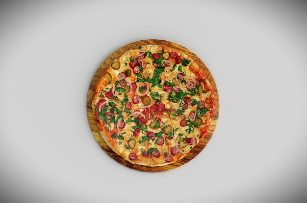 Weihnachtskäsepizza 3D-Darstellung auf weißem Hintergrund