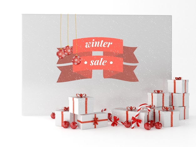 Weihnachtskarte des Grußes 3d mit Geschenkkästen und Weihnachtsdekoration
