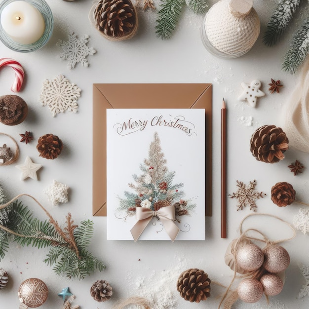 Weihnachtskarte mit Weihnachtsdekoration als Hintergrund