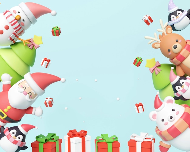 Weihnachtskarte mit weihnachtsmann und geschenkboxen