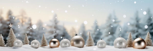 Weihnachtskarte Schnee fällt in Winterwaldlandschaft Weihnachtsdekoration und Schneeflocken-Banner