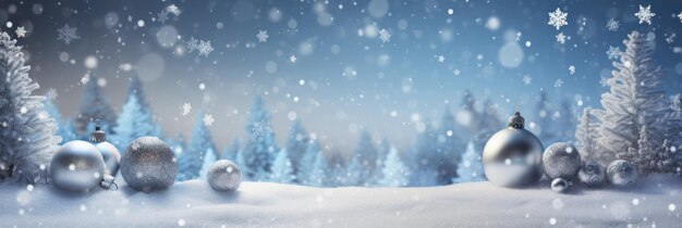 Weihnachtskarte Schnee fällt in Winterwaldlandschaft Weihnachtsdekoration und Schneeflocken-Banner