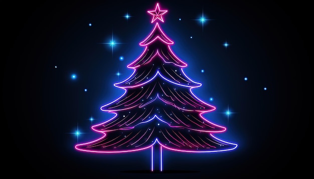 Weihnachtskarten-Neonbaum-Postkartenvorlage oder Banner