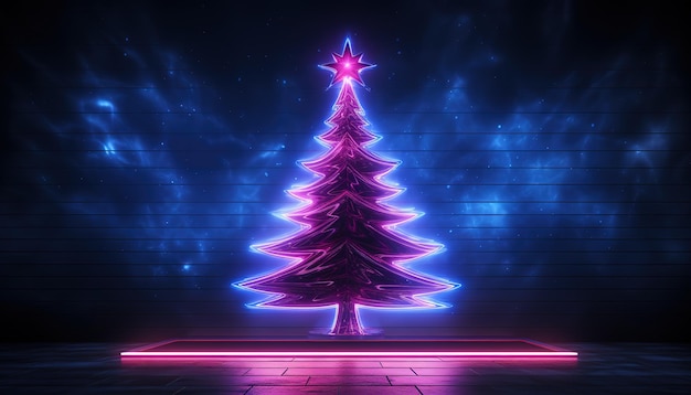 Weihnachtskarten-Neonbaum-Postkartenvorlage oder Banner
