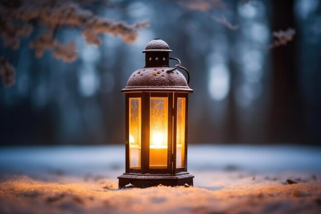 Foto weihnachtskerzenlampe schnee licht leuchtend dezember nacht dekor laterne winter