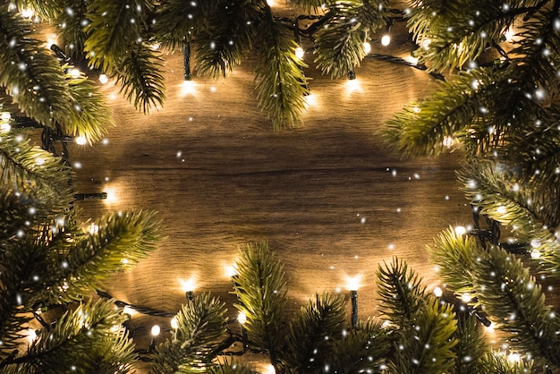 Foto weihnachtskomposition. ansicht von oben, flach, kopienraum.