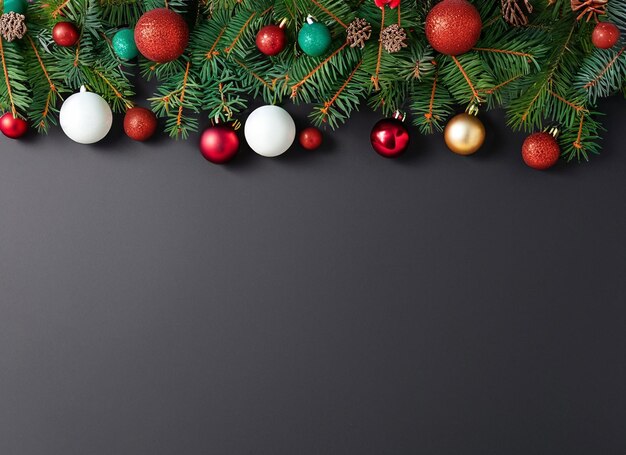 Weihnachtskomposition aus grünen Tannenzweigen mit roten Kugeln Hohe Qualität und Auflösung schönes Foto-Konzept