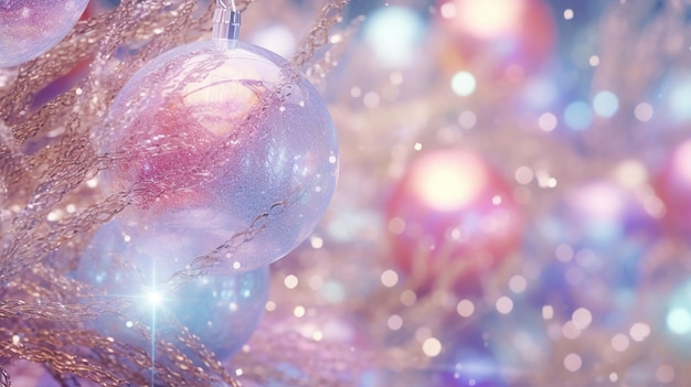 Weihnachtskomposition mit Bokeh aus farbenfrohem, glitzerndem Weihnachtshintergrund. Generative KI