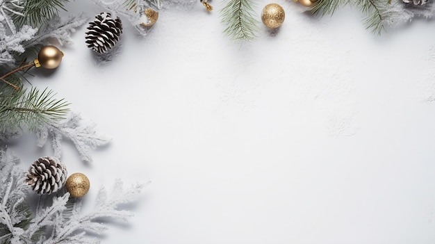 Weihnachtskompositionsrahmen aus Tannenzweig auf weißem Hintergrund