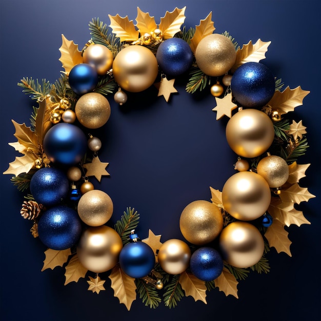 Weihnachtskränz aus Gold und Indigo-Blau