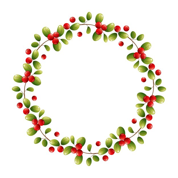 Weihnachtskränz mit grünen Blättern und roten Beeren auf weißem Hintergrund