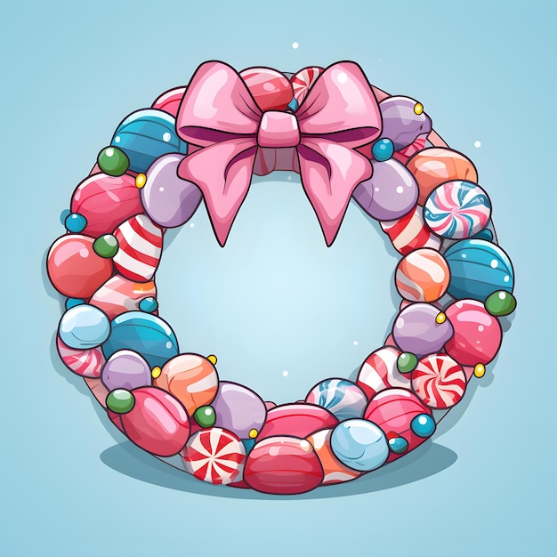 Weihnachtskranz mit bunten Süßigkeiten und Schleifen auf sauberem Hintergrund Vektorillustration