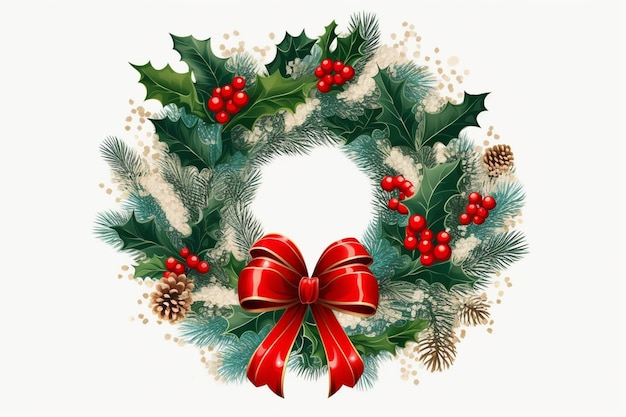 Weihnachtskranz mit roter Schleife, Stechpalmenkleie