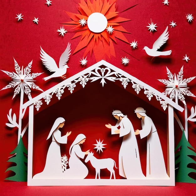 Foto weihnachtskrippe traditionelles design aus papier traditionelles papercut papier handgefertigt