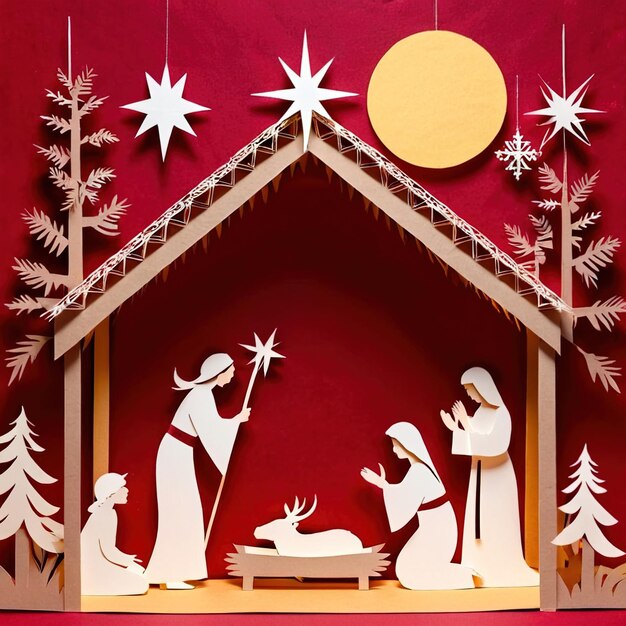 Foto weihnachtskrippe traditionelles design aus papier traditionelles papercut papier handgefertigt