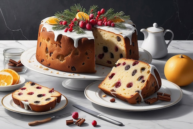 Weihnachtskuchen Panettone auf Marmorgrund