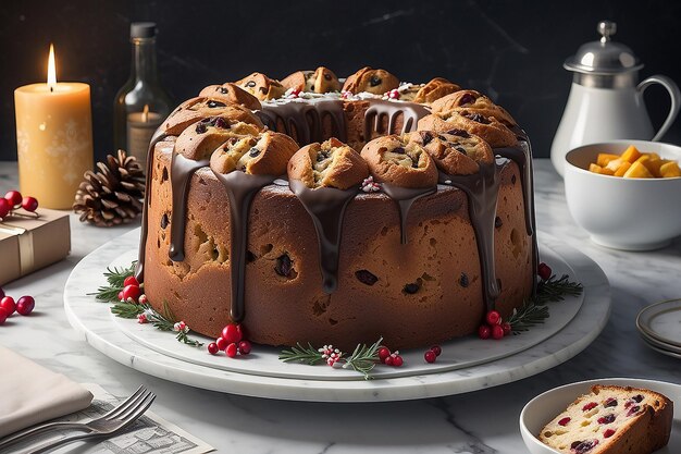 Weihnachtskuchen Panettone auf Marmorgrund