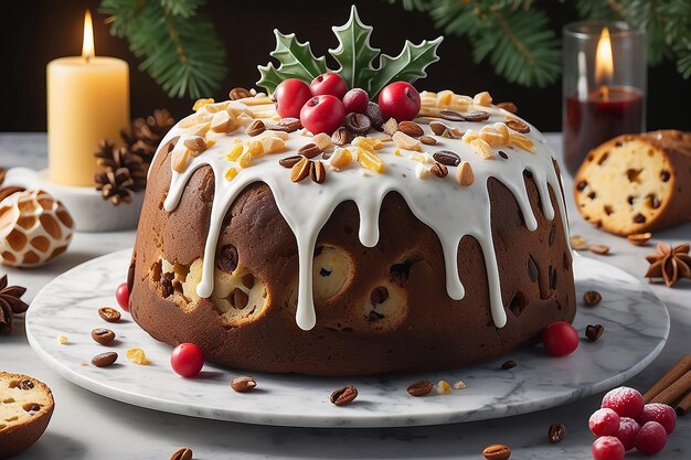 Weihnachtskuchen Panettone auf Marmorgrund