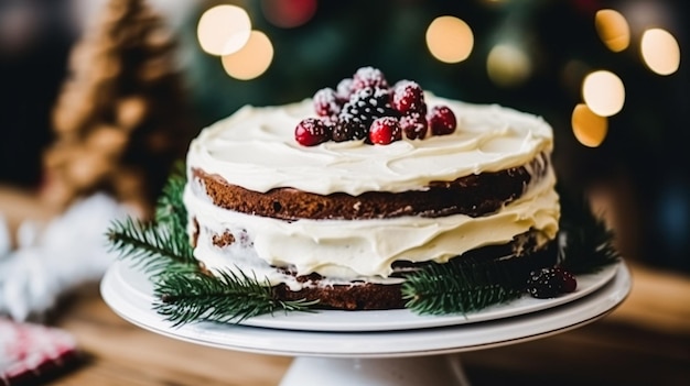 Weihnachtskuchen-Urlaubsrezept und hausgemachter Pudding mit cremiger Glasur für gemütliche Winterferien, Tee im englischen Landhaus, hausgemachtes Essen und Kochinspiration