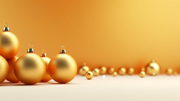 Weihnachtskugeln in einer Reihe mit goldenem Hintergrund