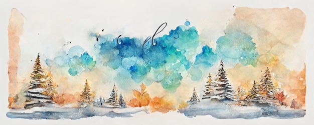 Weihnachtslandschafts-Aquarell-Farbenillustrations-Feiertagshintergrund für Grußkarteneinladung