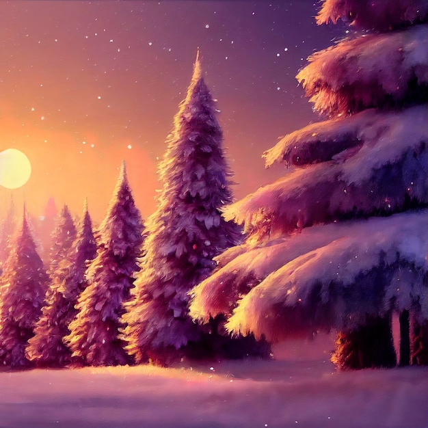 Weihnachtslandschaftsillustration schöne Winterlandschaft mit Weihnachtsbäumen und Schnee