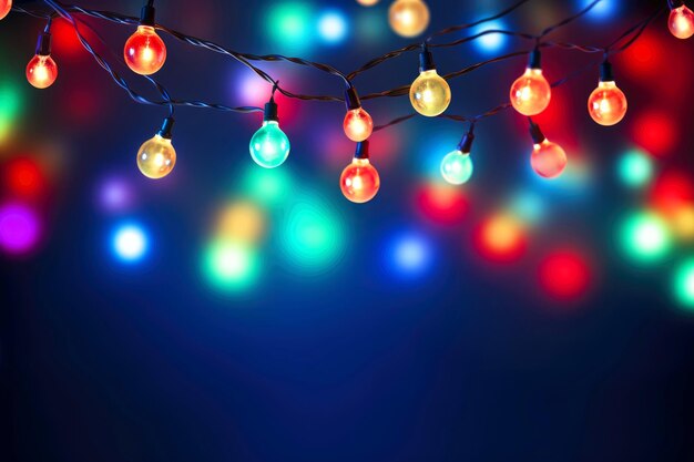 Foto weihnachtslichter auf blauem hintergrund mit kopierraum generative ai