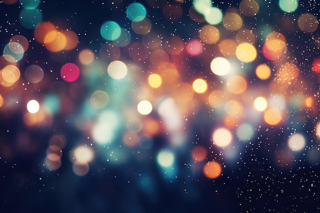 Weihnachtslichter-Overlay auf schwarzem Hintergrund, leuchtende Bokeh-Farben für Grafikeditoren