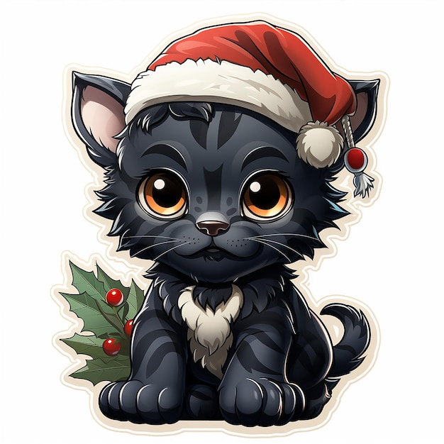Weihnachtsmann-Baby-Schwarzer-Panther-Tier-Haustier-Aufkleber