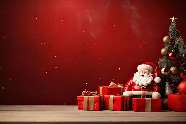 Weihnachtsmann-Banner mit Geschenkbox-Ornament auf rotem Hintergrund und freiem Platz für Text