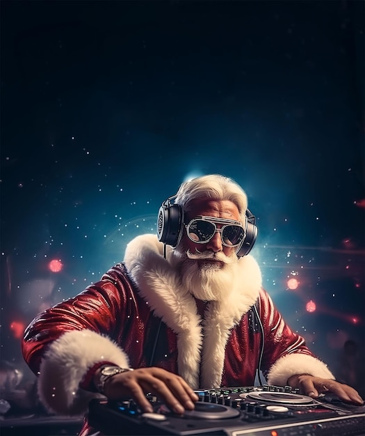 Weihnachtsmann-Charakter spielt DJ-Musikveranstaltung