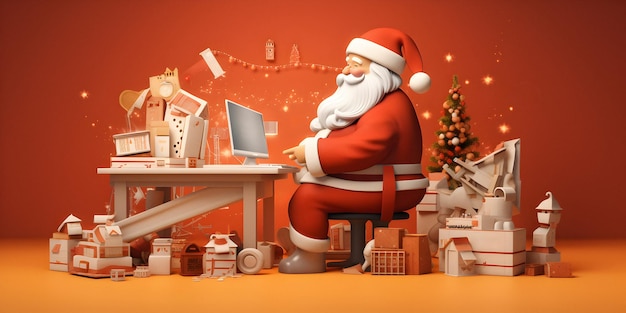 Weihnachtsmann Computer Geschenkkiste Weihnachtenfeiern Feiern Saison Einkaufsverkauf Lieferung Weihnachte