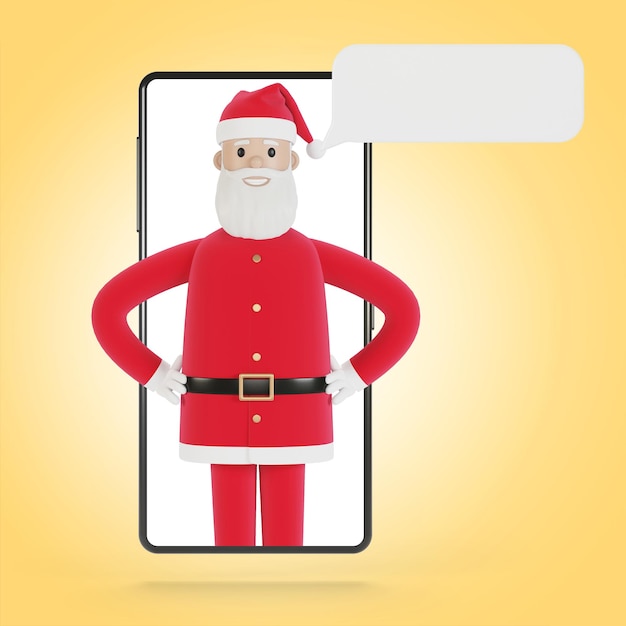 Weihnachtsmann liefert Geschenke Online-Geschenke an Menschen Smartphone-Bildschirm mit Weihnachtsmann Online-Shopping-Lieferung 3D-Illustration im Cartoon-Stil