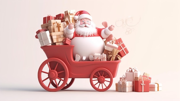 Weihnachtsmann mit einer riesigen Tasche, der bei Schneefall Geschenke liefert Frohe Weihnachten