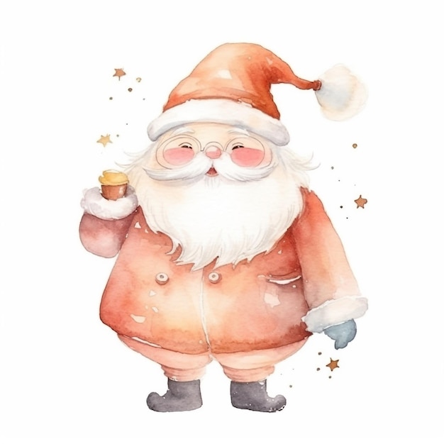 Weihnachtsmann mit einer Tasse Kaffee. Aquarell-Illustration.