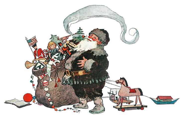 Foto weihnachtsmann mit einer tüte voller geschenke