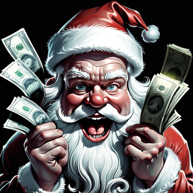 Foto weihnachtsmann mit geld, das mit generativer ki-software erstellt wurde
