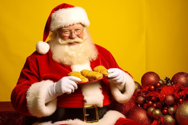 Weihnachtsmann mit Geschenken auf weißem Hintergrund Porträt eines fröhlichen männlichen Weihnachtsmanns mit farbigem Geschenk