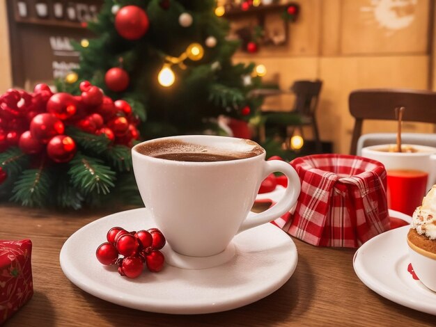 Weihnachtsmann mit Geschenken und Wunschliste auf Holztisch