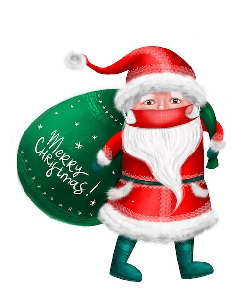 Weihnachtsmann mit Maske. Digitale Illustration, getrennt auf Weiß.
