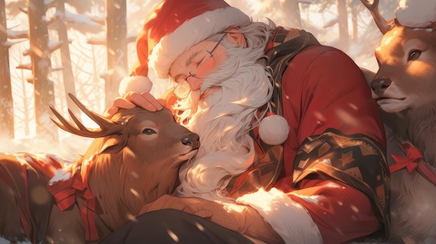 Weihnachtsmann mit Rentier