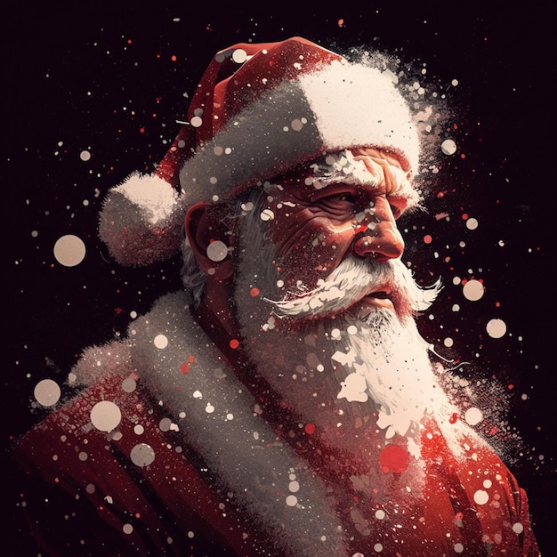 Weihnachtsmann mit roter Hutillustration auf schwarzem Hintergrund